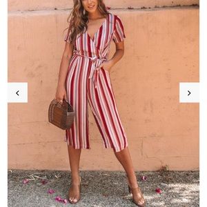 VICI JUST PEACHY 🍑 STRIPED POCKETED JUMPSUIT